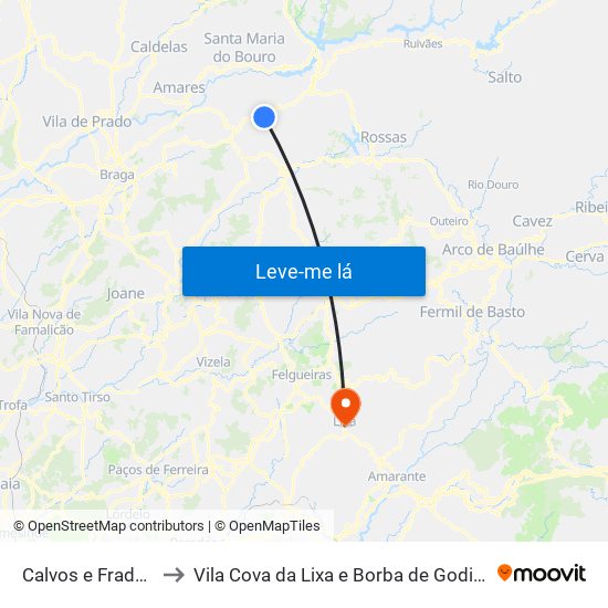 Calvos e Frades to Vila Cova da Lixa e Borba de Godim map