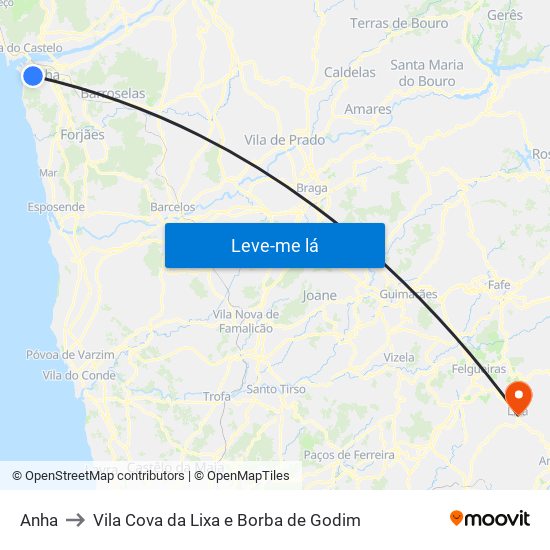 Anha to Vila Cova da Lixa e Borba de Godim map