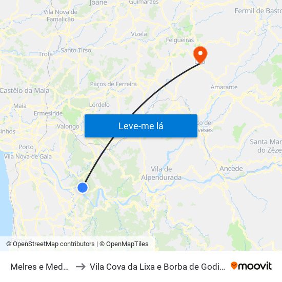 Melres e Medas to Vila Cova da Lixa e Borba de Godim map