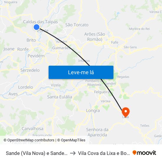 Sande (Vila Nova) e Sande (São Clemente) to Vila Cova da Lixa e Borba de Godim map