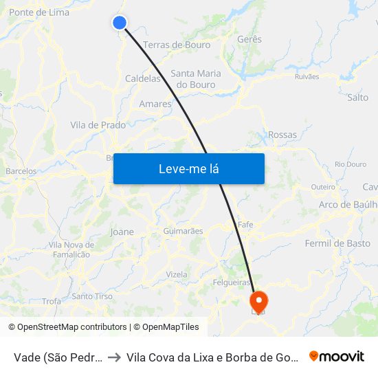 Vade (São Pedro) to Vila Cova da Lixa e Borba de Godim map