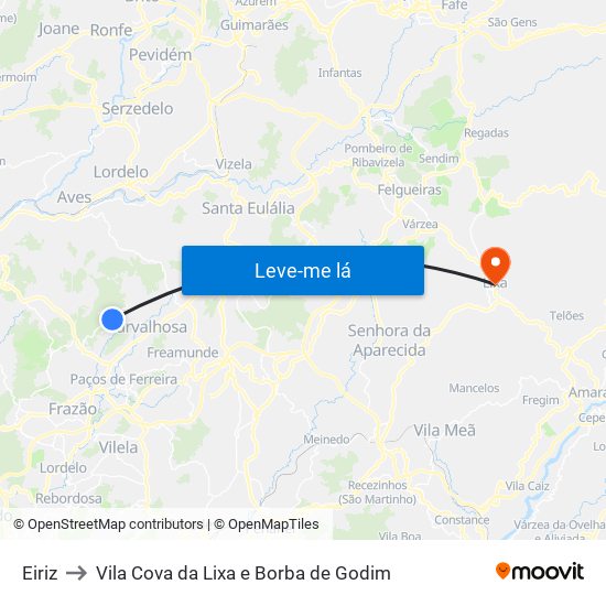 Eiriz to Vila Cova da Lixa e Borba de Godim map
