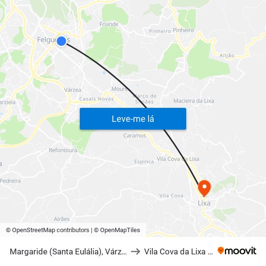 Margaride (Santa Eulália), Várzea, Lagares, Varziela e Moure to Vila Cova da Lixa e Borba de Godim map