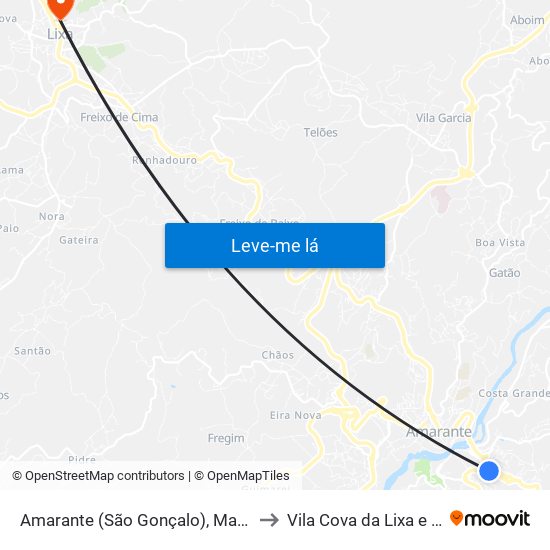 Amarante (São Gonçalo), Madalena, Cepelos e Gatão to Vila Cova da Lixa e Borba de Godim map