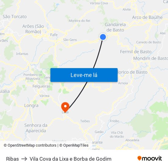 Ribas to Vila Cova da Lixa e Borba de Godim map