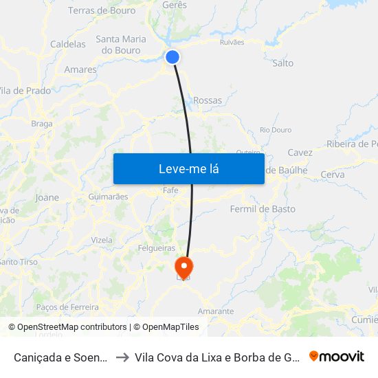 Caniçada e Soengas to Vila Cova da Lixa e Borba de Godim map