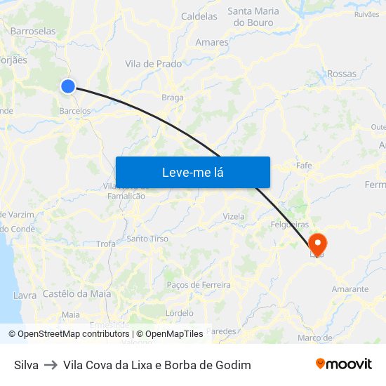 Silva to Vila Cova da Lixa e Borba de Godim map
