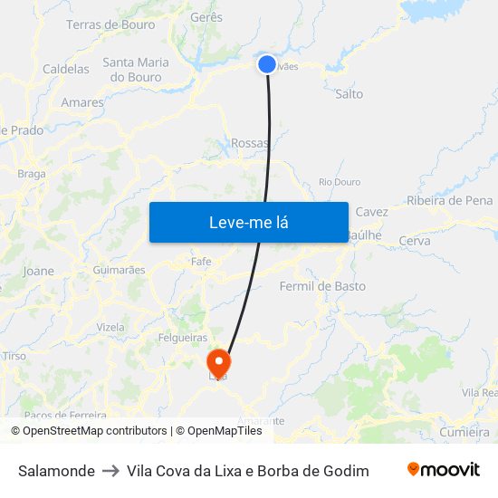 Salamonde to Vila Cova da Lixa e Borba de Godim map