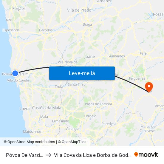 Póvoa De Varzim to Vila Cova da Lixa e Borba de Godim map