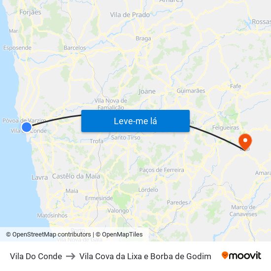 Vila Do Conde to Vila Cova da Lixa e Borba de Godim map