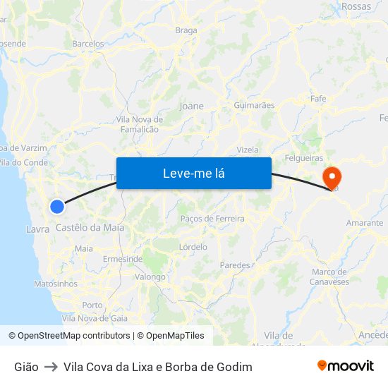 Gião to Vila Cova da Lixa e Borba de Godim map