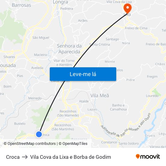 Croca to Vila Cova da Lixa e Borba de Godim map