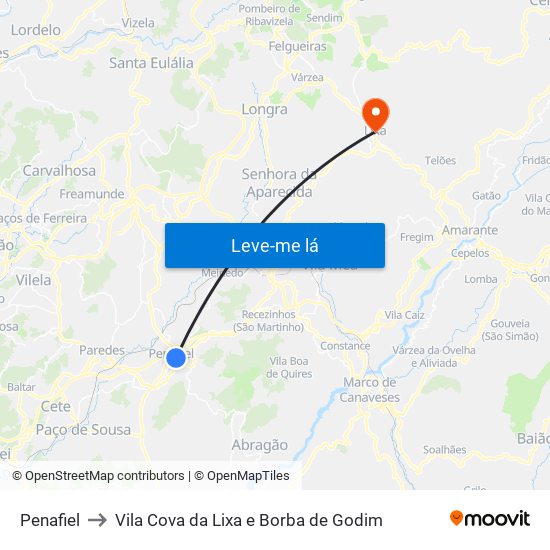 Penafiel to Vila Cova da Lixa e Borba de Godim map