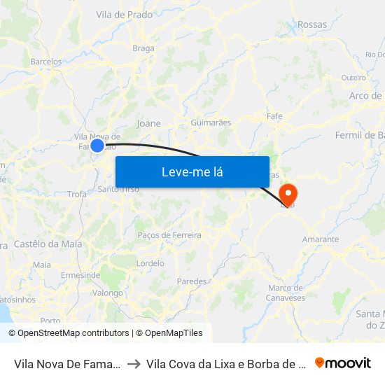 Vila Nova De Famalicão to Vila Cova da Lixa e Borba de Godim map