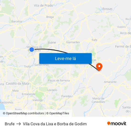 Brufe to Vila Cova da Lixa e Borba de Godim map