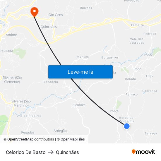 Celorico De Basto to Quinchães map