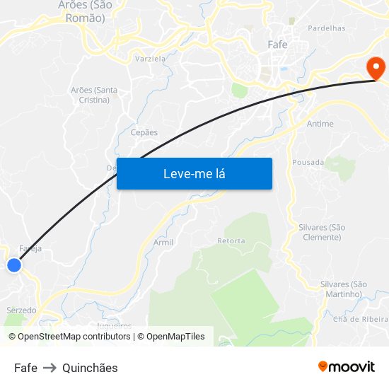 Fafe to Quinchães map