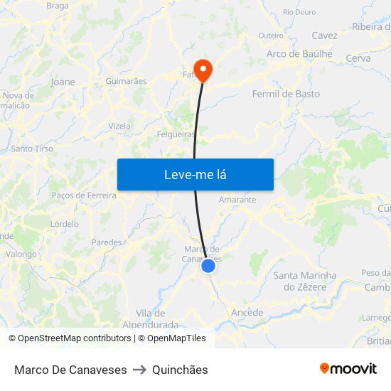 Marco De Canaveses to Quinchães map