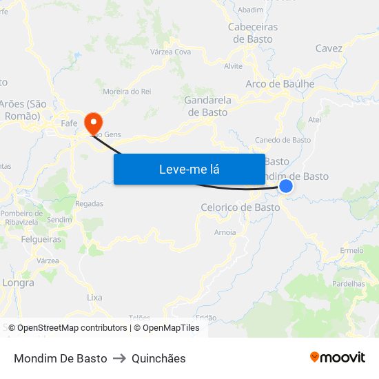 Mondim De Basto to Quinchães map