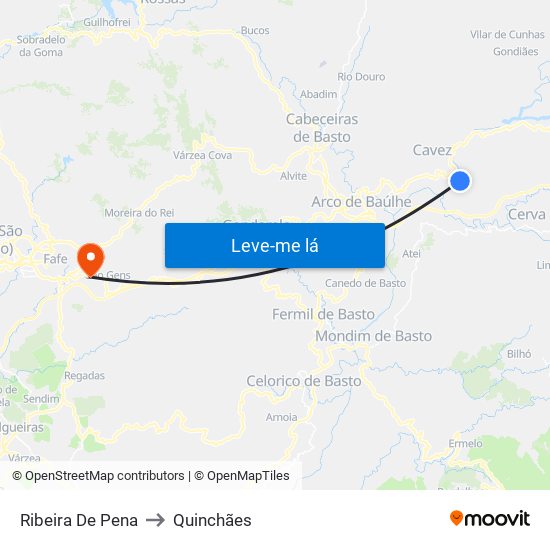 Ribeira De Pena to Quinchães map