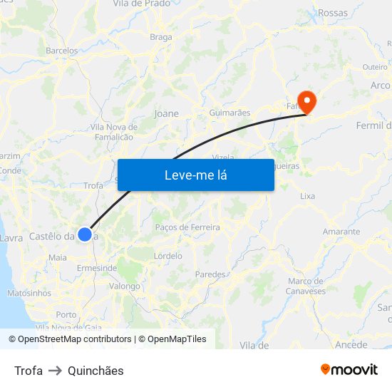Trofa to Quinchães map