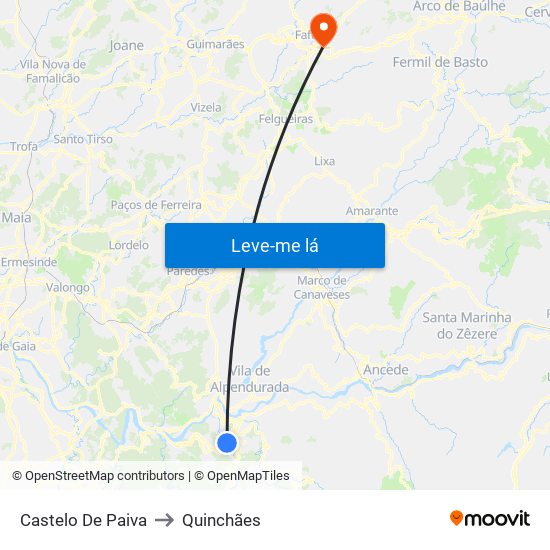 Castelo De Paiva to Quinchães map
