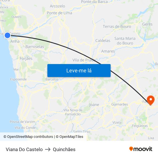 Viana Do Castelo to Quinchães map