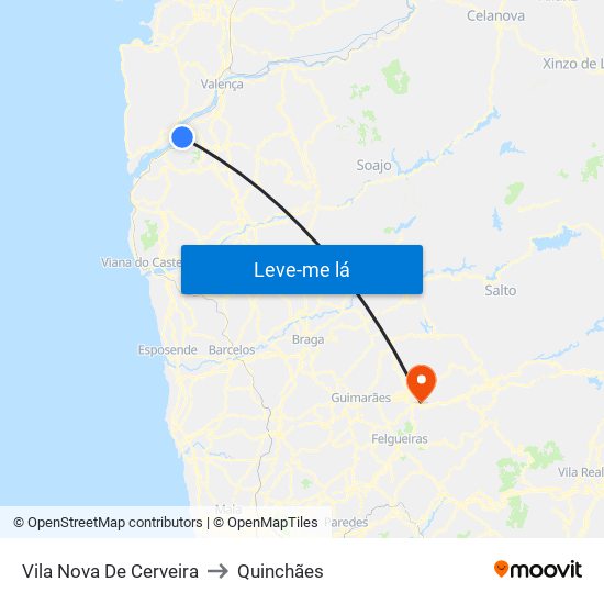 Vila Nova De Cerveira to Quinchães map