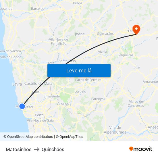 Matosinhos to Quinchães map
