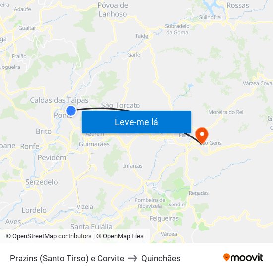 Prazins (Santo Tirso) e Corvite to Quinchães map