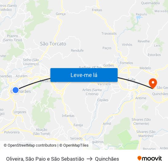 Oliveira, São Paio e São Sebastião to Quinchães map