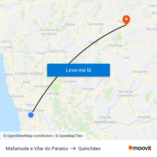 Mafamude e Vilar do Paraíso to Quinchães map