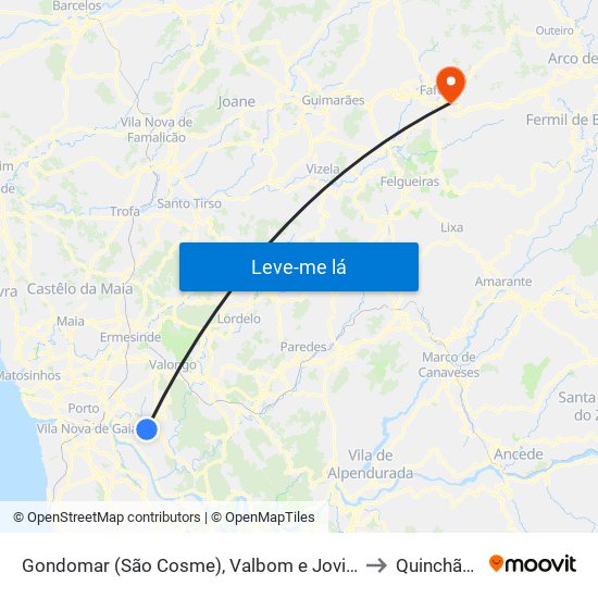 Gondomar (São Cosme), Valbom e Jovim to Quinchães map