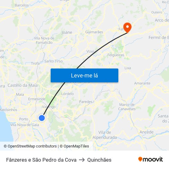 Fânzeres e São Pedro da Cova to Quinchães map