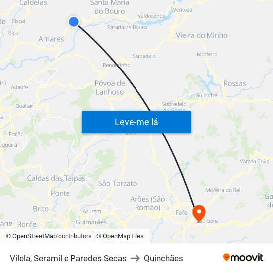 Vilela, Seramil e Paredes Secas to Quinchães map