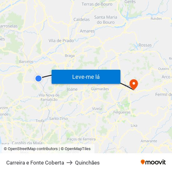Carreira e Fonte Coberta to Quinchães map