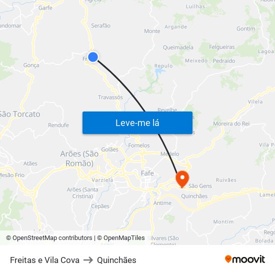 Freitas e Vila Cova to Quinchães map