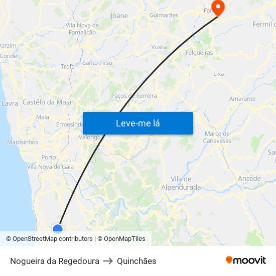 Nogueira da Regedoura to Quinchães map