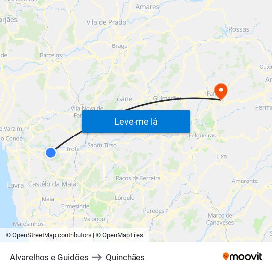 Alvarelhos e Guidões to Quinchães map