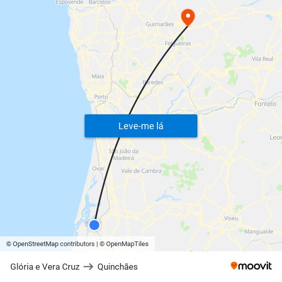 Glória e Vera Cruz to Quinchães map