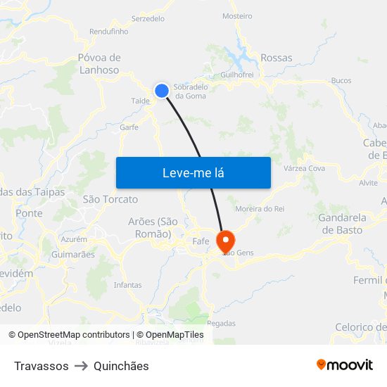 Travassos to Quinchães map