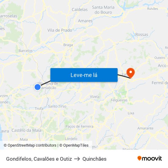 Gondifelos, Cavalões e Outiz to Quinchães map