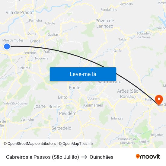 Cabreiros e Passos (São Julião) to Quinchães map