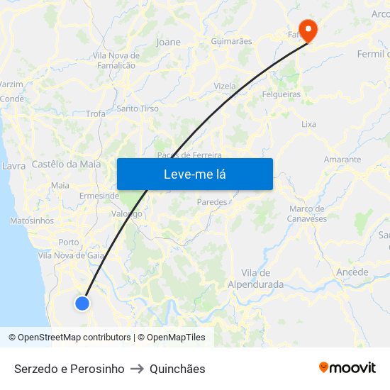 Serzedo e Perosinho to Quinchães map
