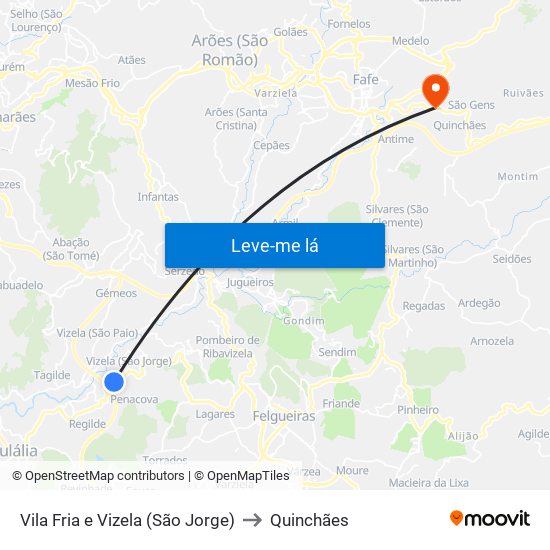 Vila Fria e Vizela (São Jorge) to Quinchães map