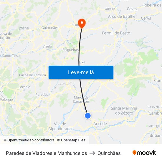 Paredes de Viadores e Manhuncelos to Quinchães map