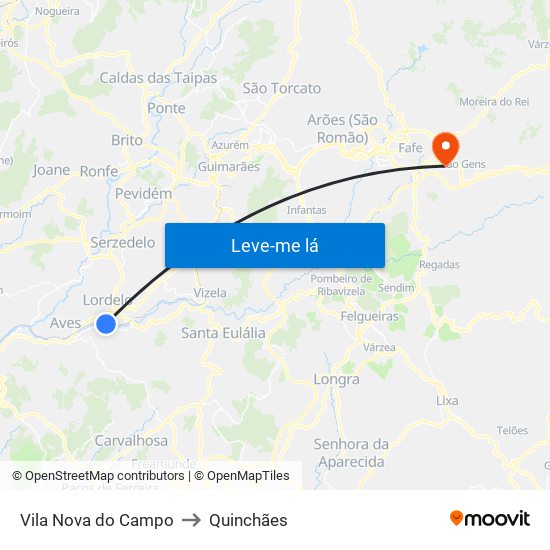 Vila Nova do Campo to Quinchães map