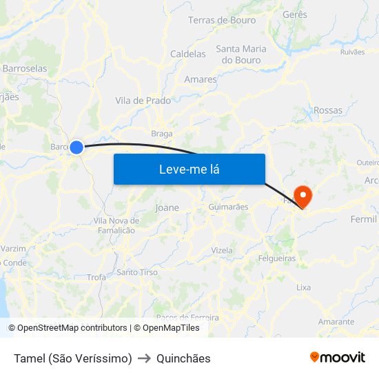 Tamel (São Veríssimo) to Quinchães map