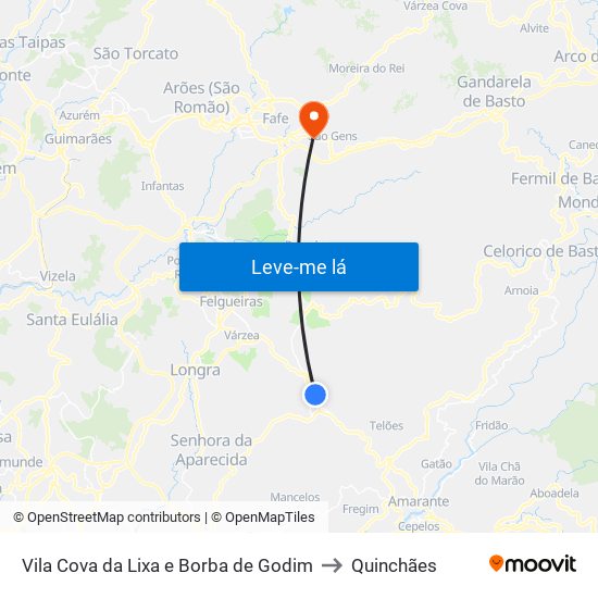 Vila Cova da Lixa e Borba de Godim to Quinchães map