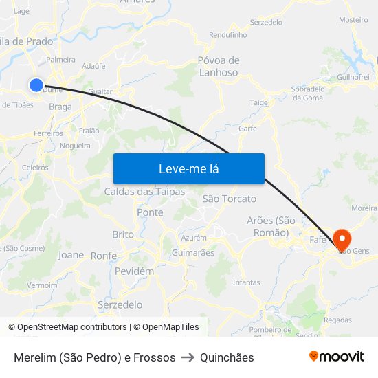 Merelim (São Pedro) e Frossos to Quinchães map